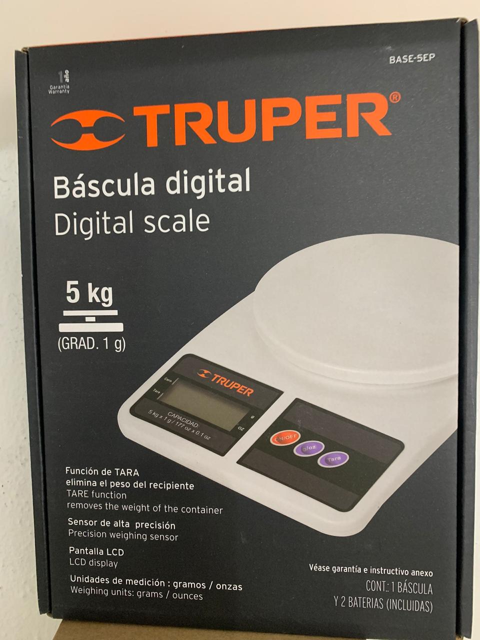 Báscula digital base plástica para cocina capacidad 5kg